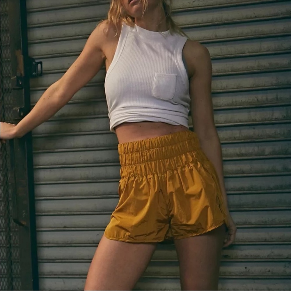 NWT free people movement mustard yellow high waisted shorts size large